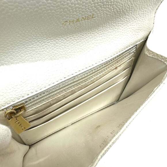 CHANEL Authentic White Caviar Leather Logo Wallet